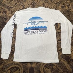 Vtg 80s The Spruce Goose Long Sleeve T-shirt Mens Medium White Textile Prints